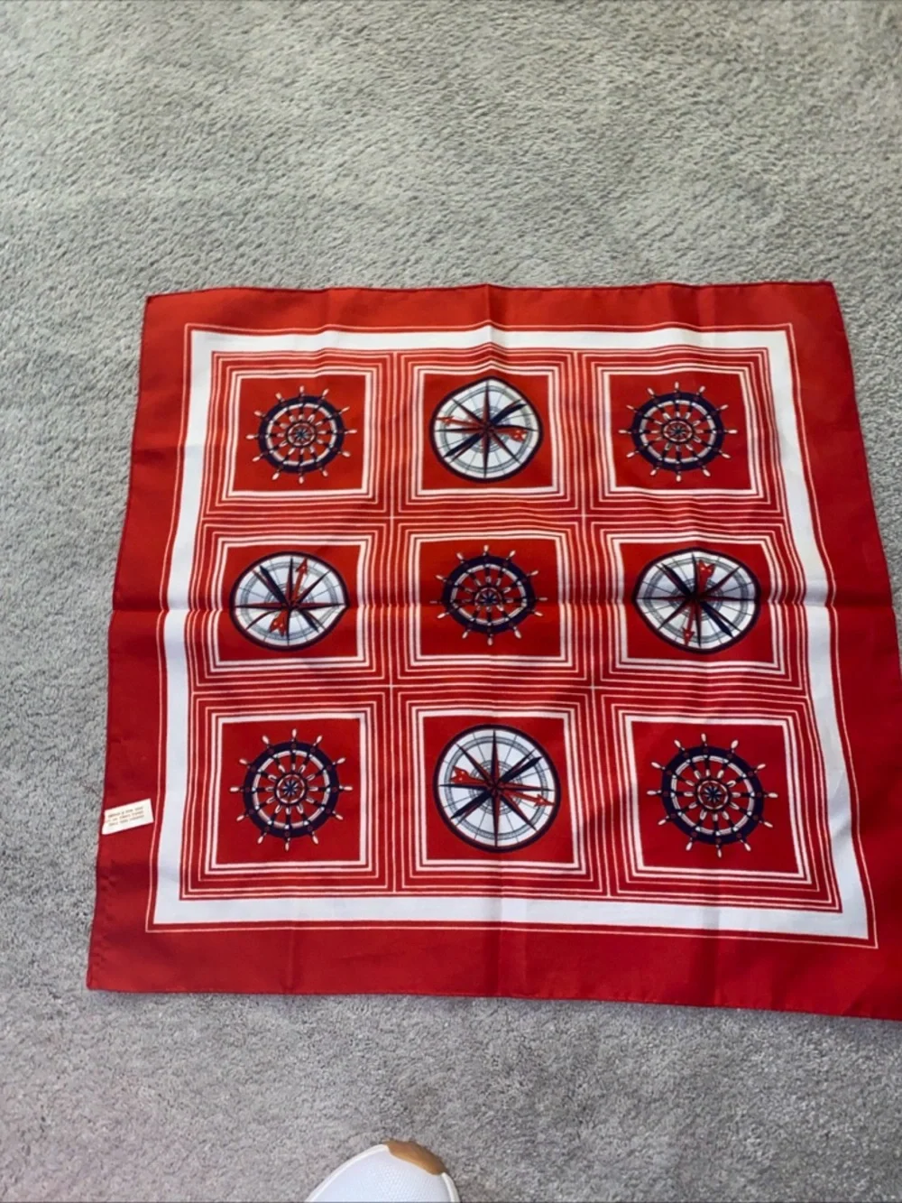 Vintage‎ Nautical Compass Helm Square Scarf, Red White Blue Made In Italy